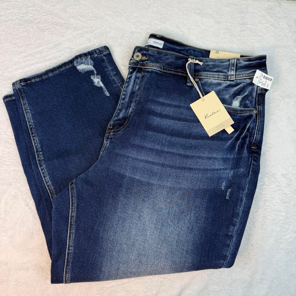 KanCan Maurices High Rise Straight Crop Jeans Distressed Blue 22W NEW